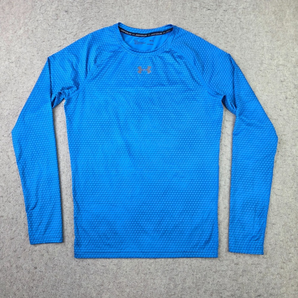 Under Armour Compression Shirt Men's Sz L Heat Gear Long Sleeve Blue Geometric